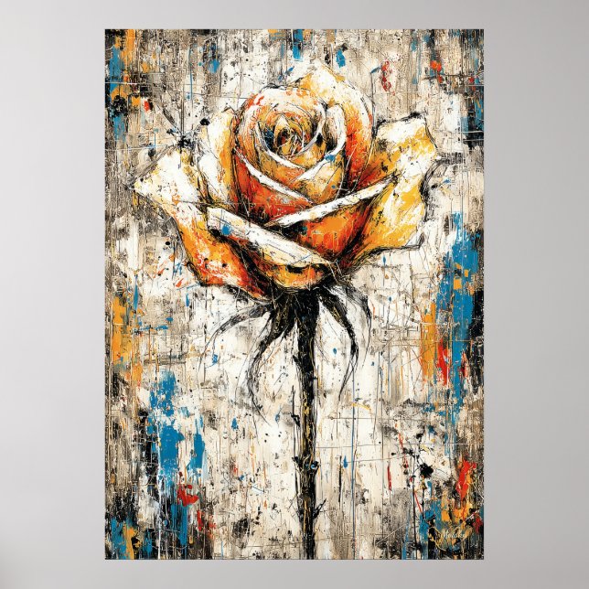 Poster Abstract Expressionist Rose Painting Modern Floral (Devant)