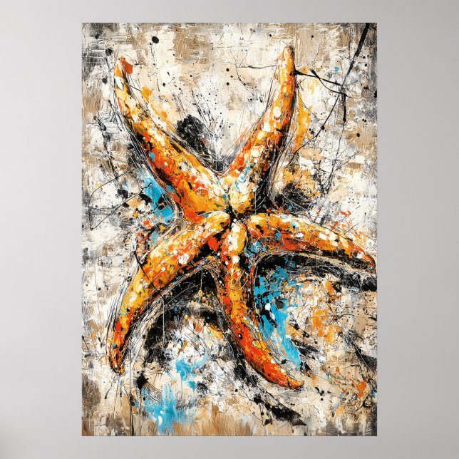 Poster Abstract Expressionist Starfish Painting Coastal (Devant)