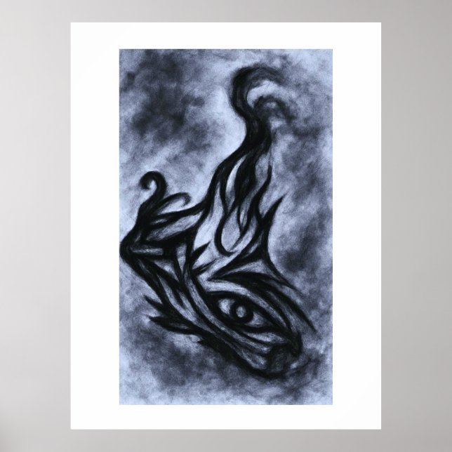 Poster Abstract Eye and Flame Charcoal Art (Devant)