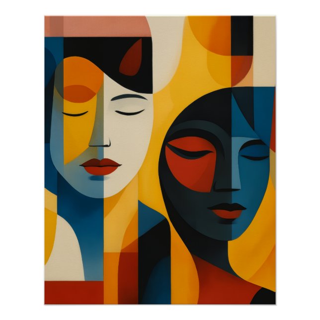 Poster Abstract Faces Art Print, Dual Portrait, Abstract (Devant)