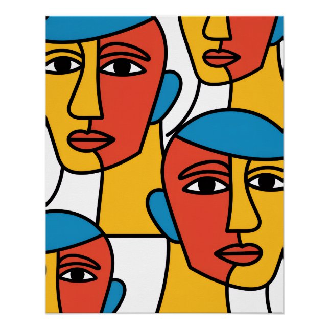 Poster Abstract Faces Print, Vibrant Geometric Art (Devant)