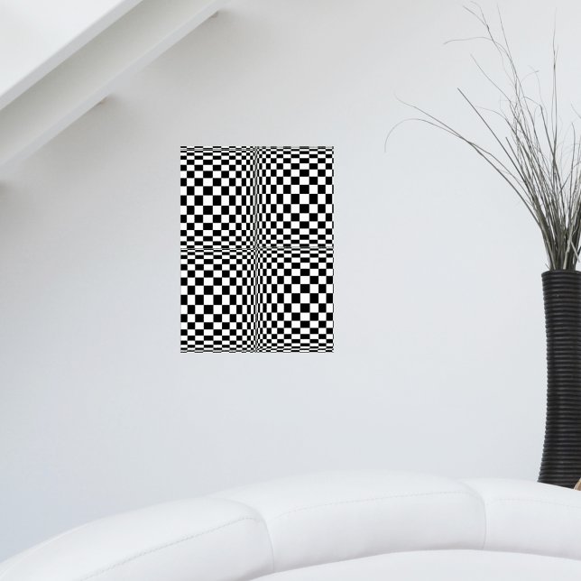 Poster Abstract Geometric Cool 3D (Abstract black and white checker pattern optical illustion art wall poster.)