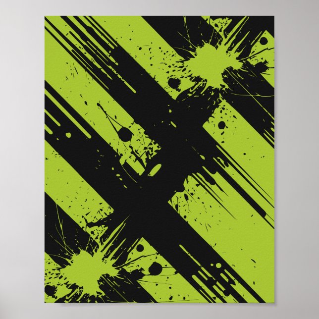 Poster Abstract Green and Black Paint Splatter (Devant)