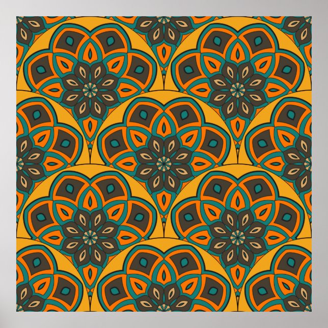 Poster Abstract mandala fish scale seamless pattern. Orna (Devant)