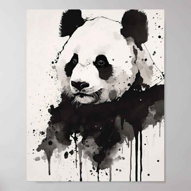 Poster Abstract Panda Wall Art – Black and White Ink (Devant)