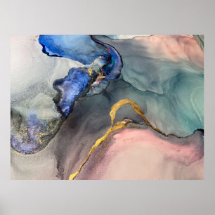 Poster Abstract pink-blue background with beautiful smudg