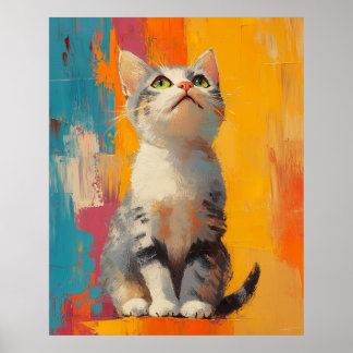 Poster abstract portrait, color blocks, white hair, moder