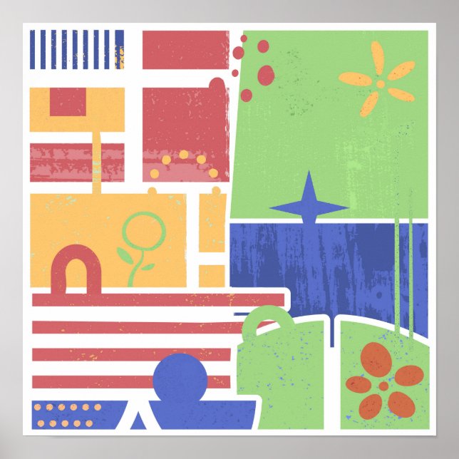 Poster Abstract Retro Block Art (Devant)