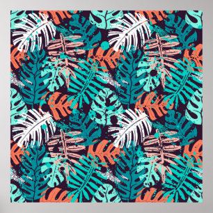 Poster Abstract seamless tropical leaves pattern. Creativ