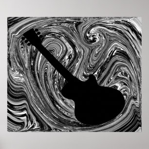 Poster Abstract Swirls Guitar Poster, Black and White