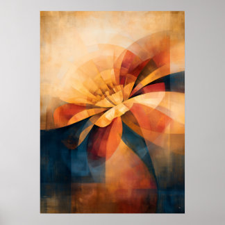Poster Abstraction Florale Cubiste Souci Doré