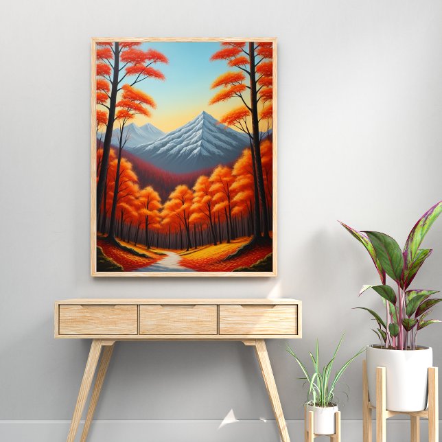 Poster Abstrait arbre d'automne forêt paysage peinture à  (exquisite beauty of nature abstract autumn tree forest landscape oil paintings wall poster)