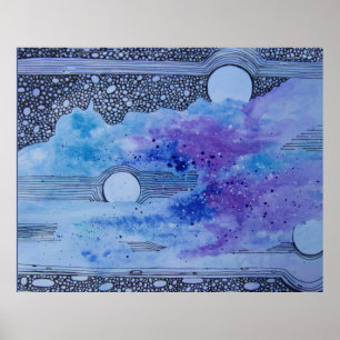 Poster Abstrait Art Blue Moon rose et gris