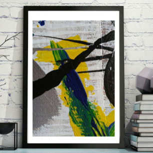 Poster Abstrait Art noir Jaune bleu gris peinture