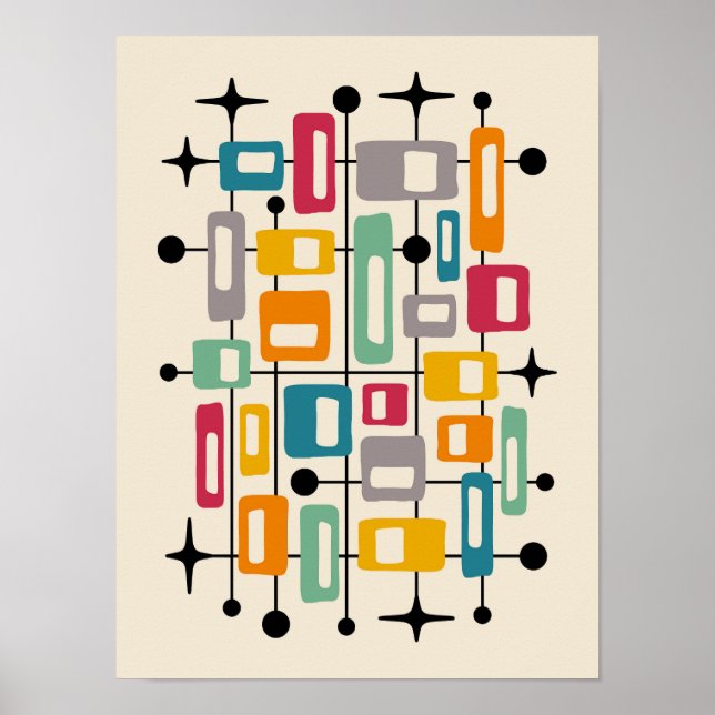 Poster Abstrait atomique moderne du milieu du siècle (Devant)