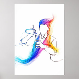 Poster Abstrait barman une ligne art continu