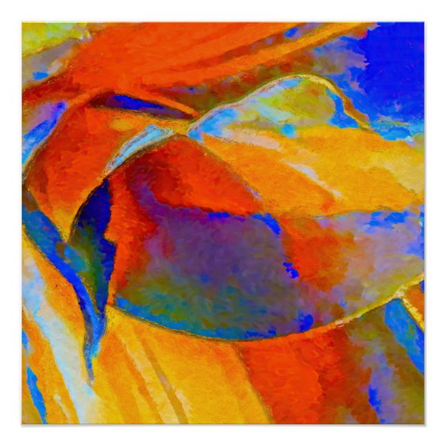 Poster Abstrait bleu et orange (Devant)