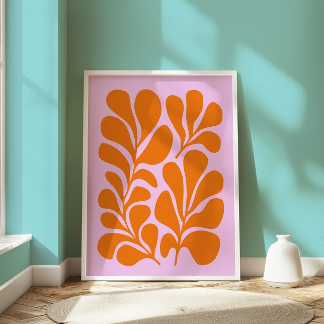 Poster Abstrait Botanique Moderne Rose Orange Du Milieu D (Créateur téléchargé)