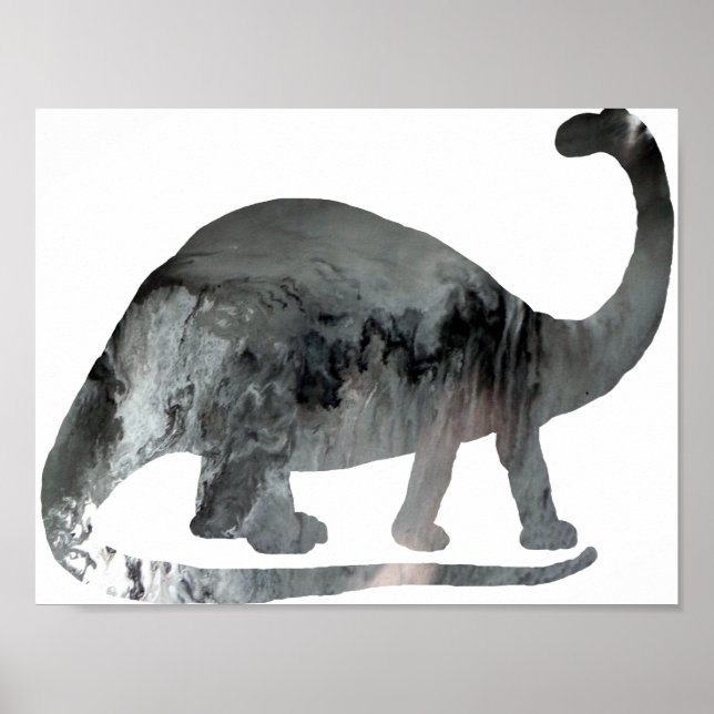 Poster Abstrait Brontosaurus Silhouette. (Devant)