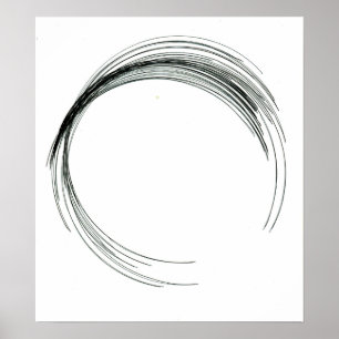 Poster abstrait cercle ronde dessiner noir blanc scrawl m