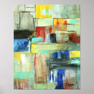 Poster Abstrait coloré Cityscape Peinture d'art originale