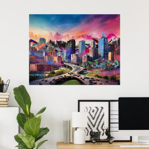 Poster Abstrait coloré Denver Colorado Skyline Art