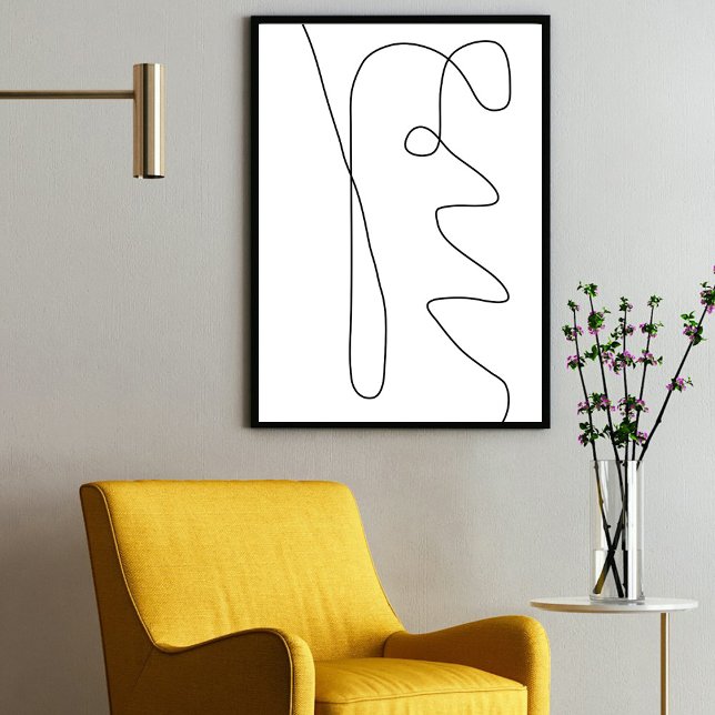 Poster Abstrait contemporain moderne Art noir blanc (Modern Contemporary Abstract Line Art Black White Poster)