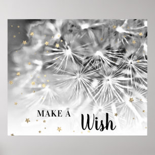 Poster *~* Abstrait DANDELION Gris Argent Faire un voeu