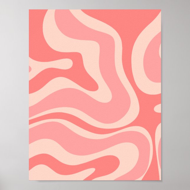 Poster Abstrait de liquide rétro-moderne rose vif (Devant)