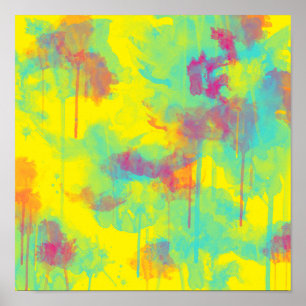 Poster Abstrait d'été Taches d'aquarelle colorées et amus