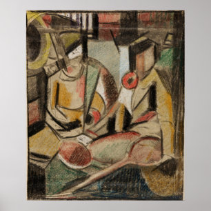 Poster Abstrait--Deux femmes avec des raquettes de tennis