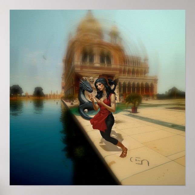 Poster Abstrait Dragon Crâne Witchy AI Art Matte Valeur (Devant)