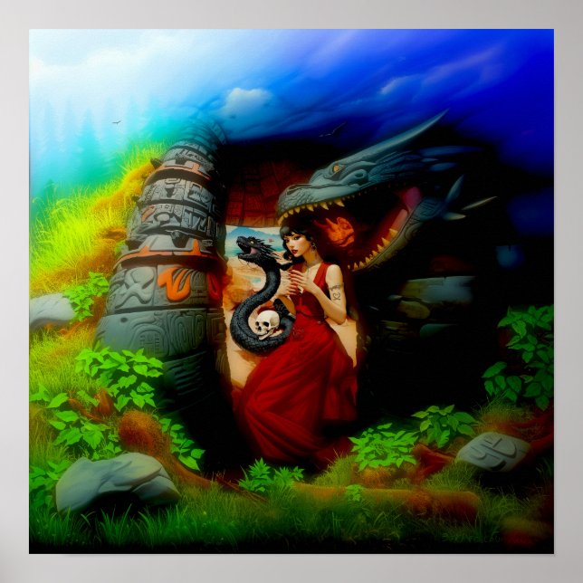 Poster Abstrait Dragon Crâne Witchy AI Art Matte Valeur (Devant)