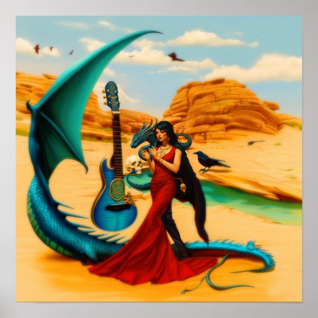 Poster Abstrait Dragon Crâne Witchy AI Art Matte Valeur (Devant)