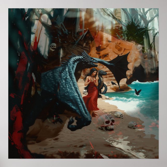 Poster Abstrait Dragon Crâne Witchy AI Art Matte Valeur (Devant)