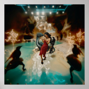 Poster Abstrait Dragon Crâne Witchy AI Art Matte Valeur