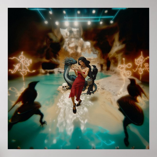 Poster Abstrait Dragon Crâne Witchy AI Art Matte Valeur (Devant)