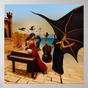 Poster Abstrait Dragon Crâne Witchy AI Art Matte Valeur