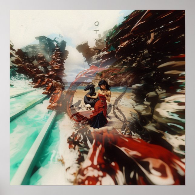 Poster Abstrait Dragon Crâne Witchy AI Art Matte Valeur (Devant)