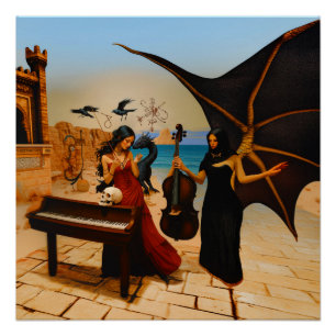 Poster Abstrait Dragon Skull Witchy AI Art Semi-brillant