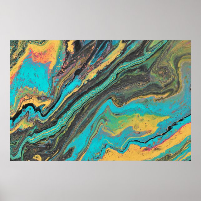 Poster Abstrait en acrylique turquoise Radio King  (Devant)