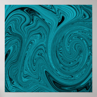 Poster Abstrait En Marbre Liquide Turquoise Et Noi