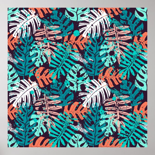 Poster Abstrait  feuille tropical motif. Créatif (Devant)