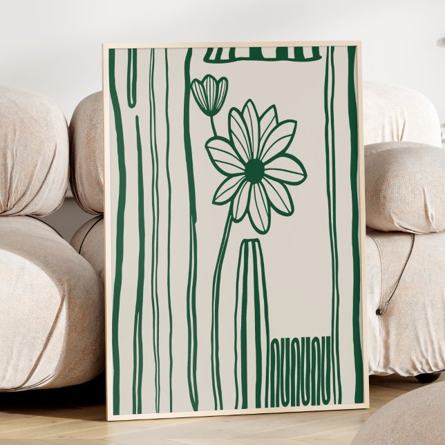 Poster Abstrait Floral Line Art Green Botanical tendance (Créateur téléchargé)