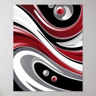 Poster Abstrait Fluid Swirl dans les tons rouge, noir et 