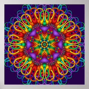Poster Abstrait fractal brillant Mandala