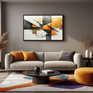 Poster Abstrait Géométrique Industriel Orange Or Gris