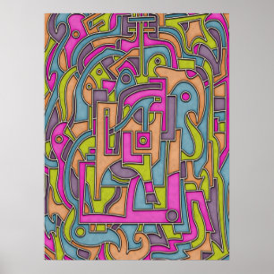 Poster Abstrait géométrique Mod des années 60 coloré