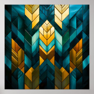 Poster Abstrait Géométrique Moderne Élégant Or Turquoise