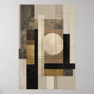 Poster Abstrait Géométrique Neutre, Beige Noir Or